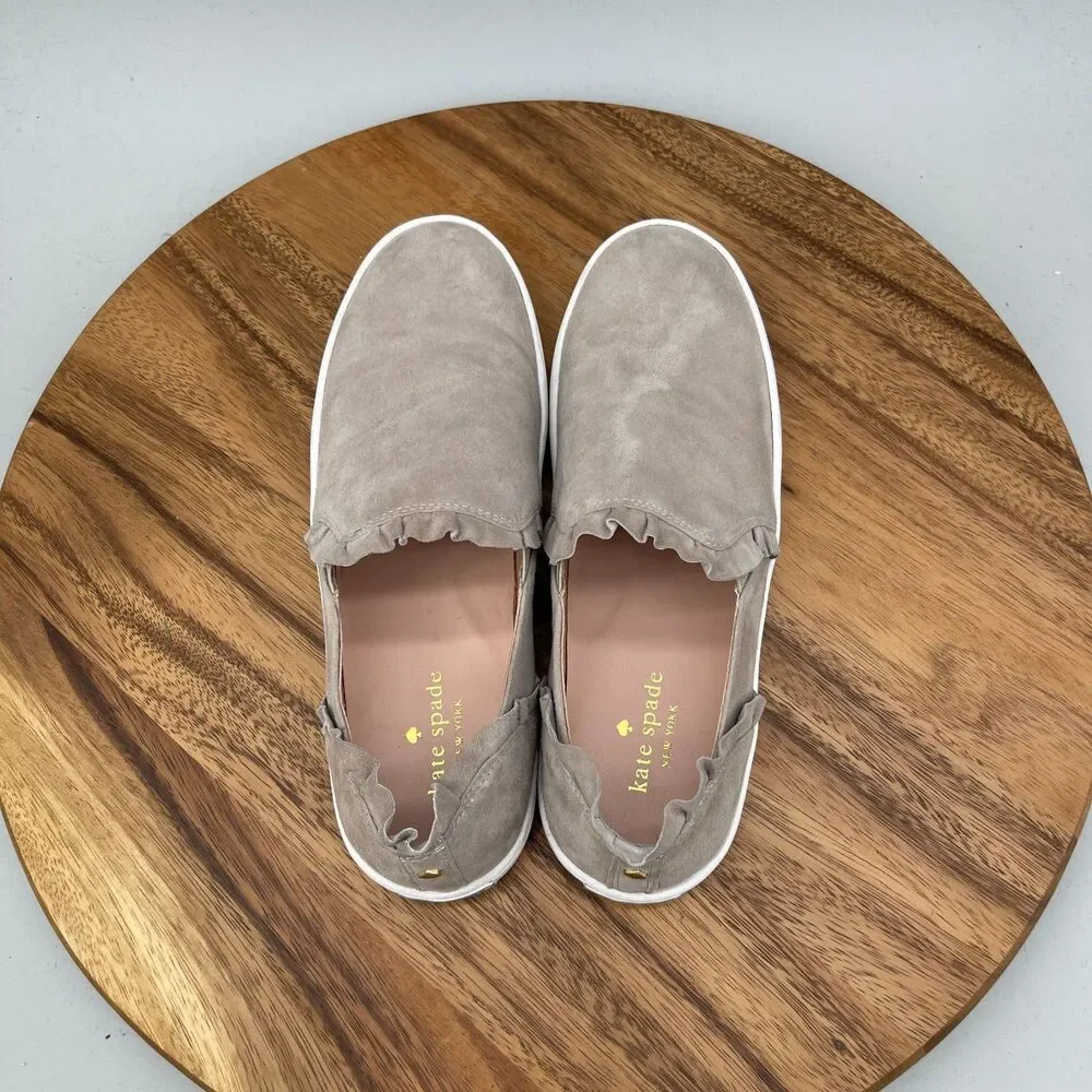 Kate Spade New York Lilly Shoes Womens Size 8 M Brown Suede Slipon Ruffled